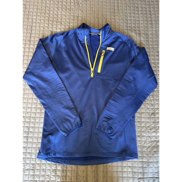 Orvis 1/4 Zip Horseshoe Hills Pullover Mens Medium Royal Blue Yellow - Picture 1 of 6